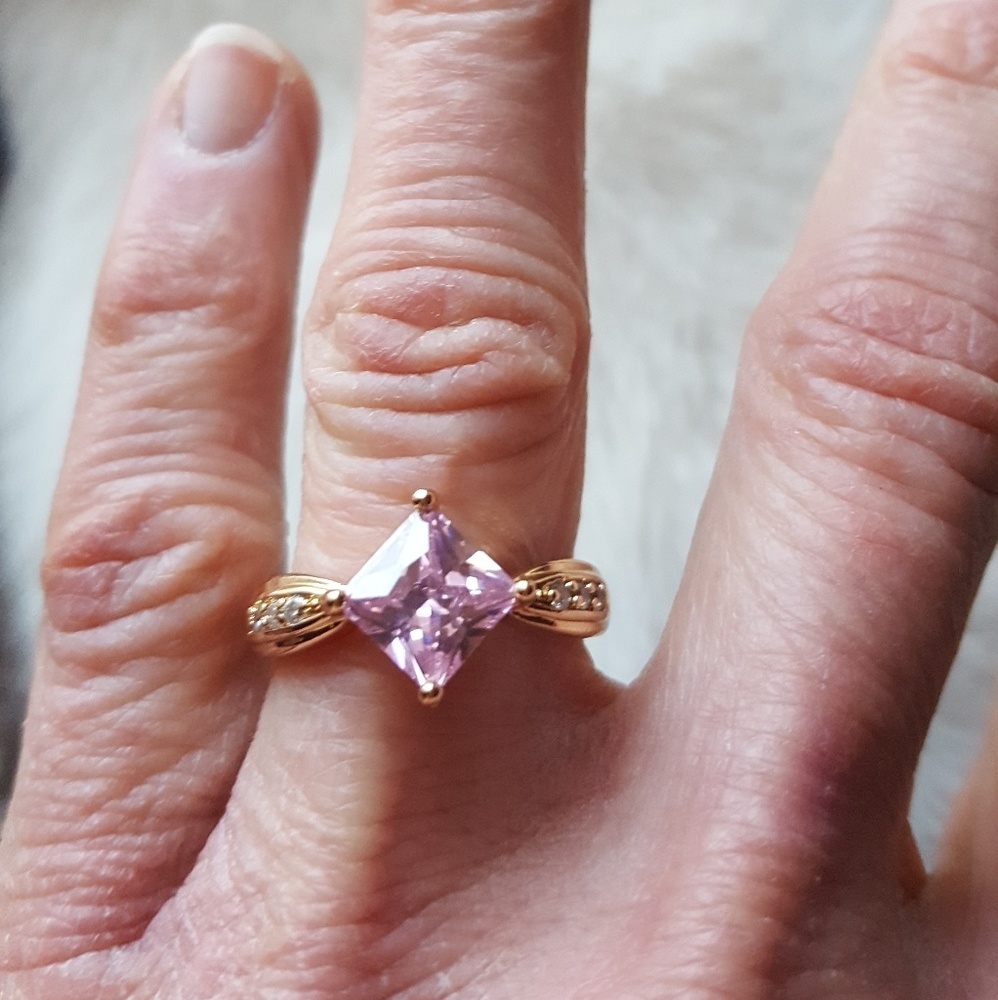 1 Left,  Pink Emerald Ring, CZ Ring, Size 8